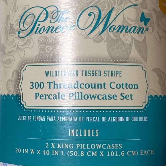 The Pioneer Woman 100% Cotton Pillowcase Set Wildflower Tossed Stripe NEW - Picture 6 of 9